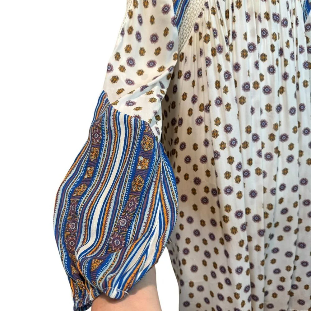 Free People Boho Mini swing dress,  Blusson  sleeves, pockets Size XS